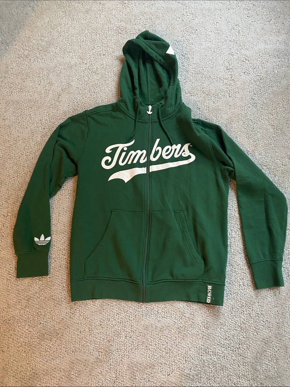 Portland Timbers Adidas Green Zip Hoodie with White Script